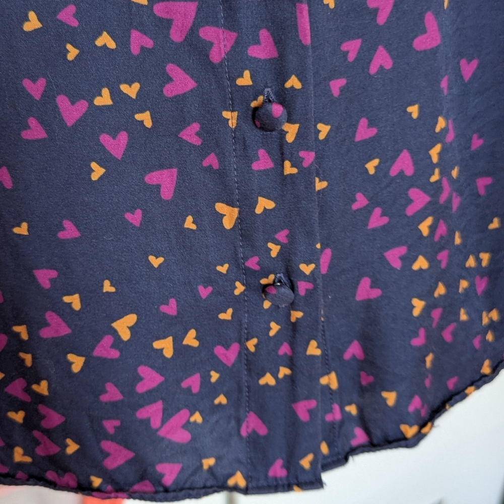 Hale Bob Blue Purple Silk Blend Blouse Hearts Long Sleeve Buttons Medium (Large) - Picture 16 of 16